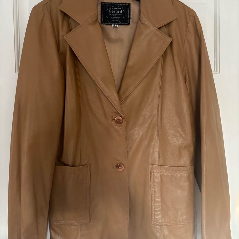 Gerard Darel Italian-Made Camel Leather Blazer, Size 8